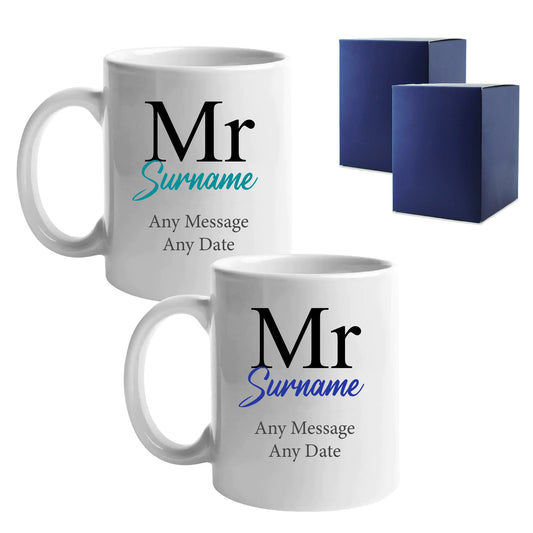Mr and Mr Mug Set, Classic Font Design, Ceramic 11oz/312ml Mugs