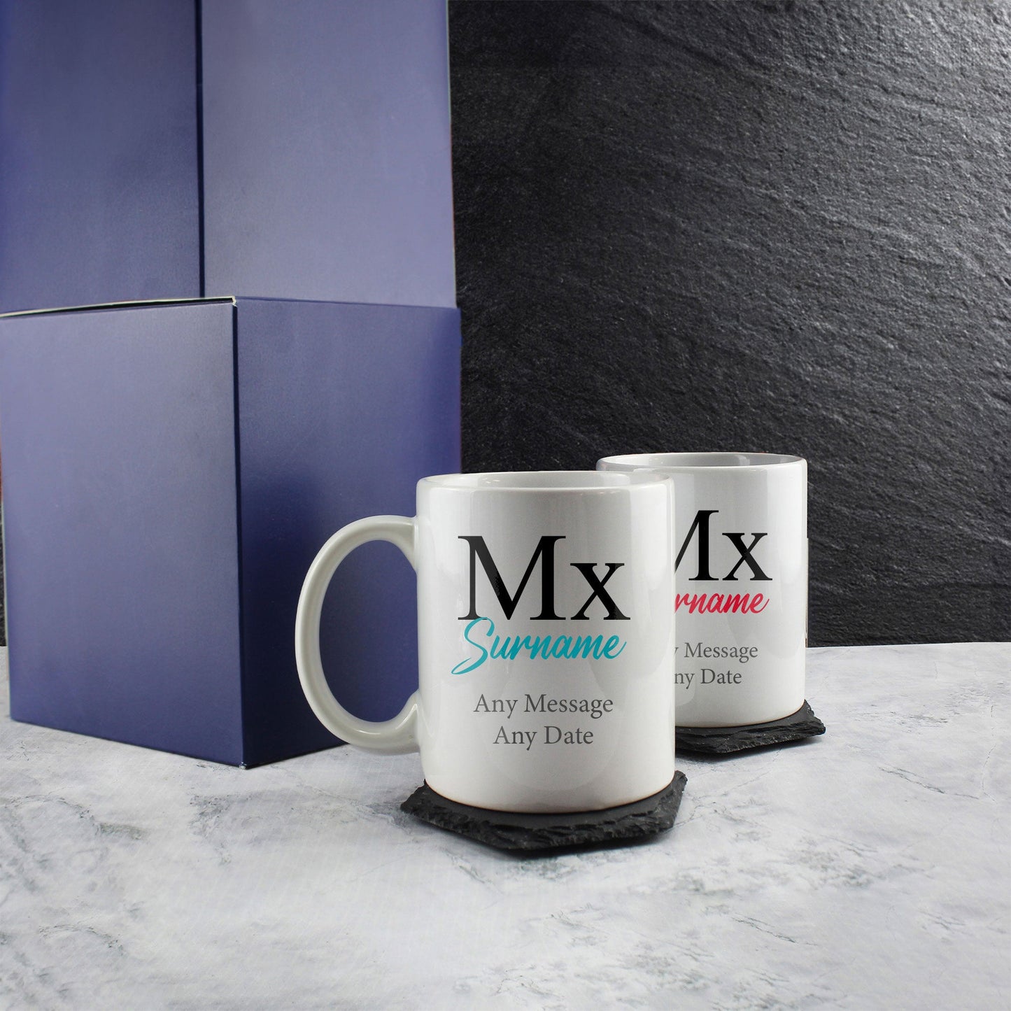 Gender Neutral Wedding Mug Set, Mx and Mx Classic Font Design