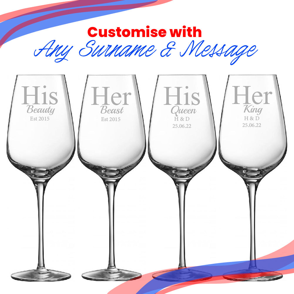 Engraved His and Hers Sublym Wine Glasses, 15.8oz/450ml, Gift Boxed