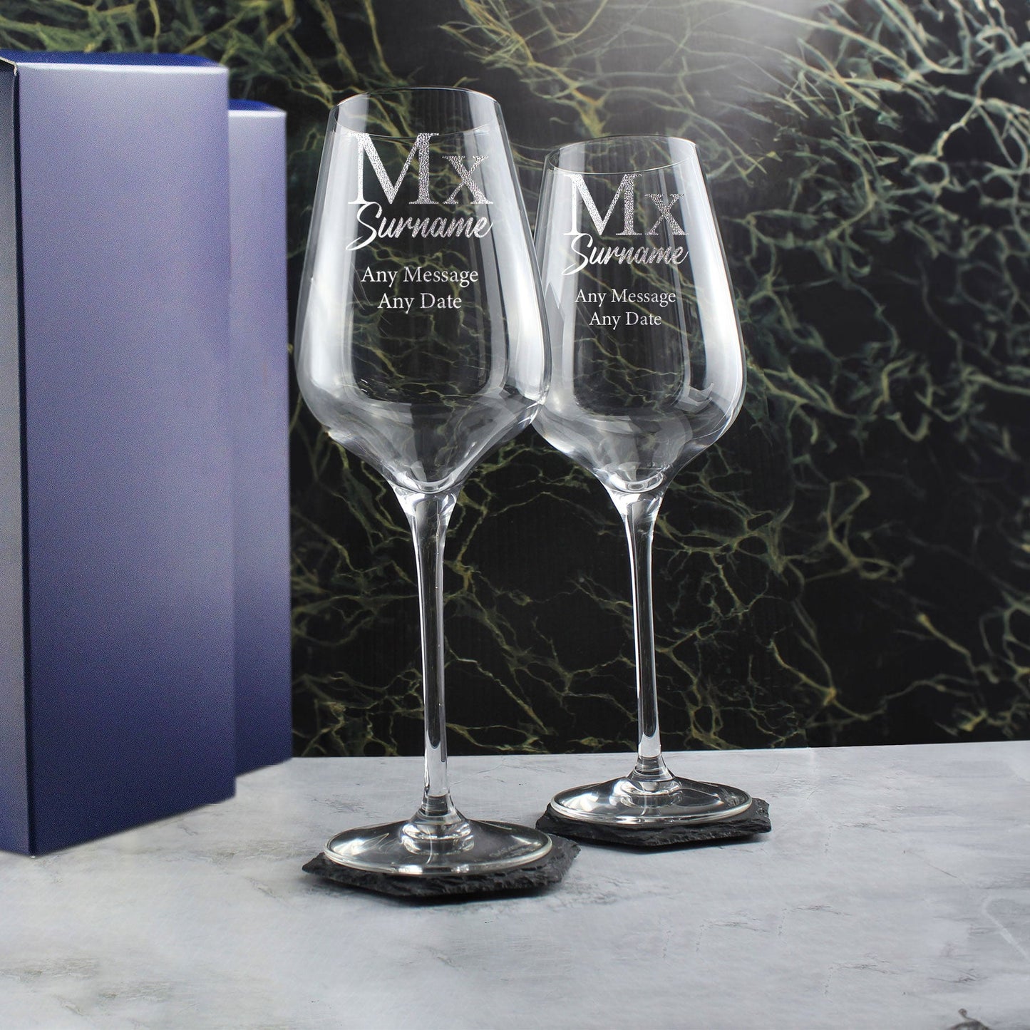 Engraved Gender Neutral Wedding Glasses, Mx and Mx, 15oz Classic Font