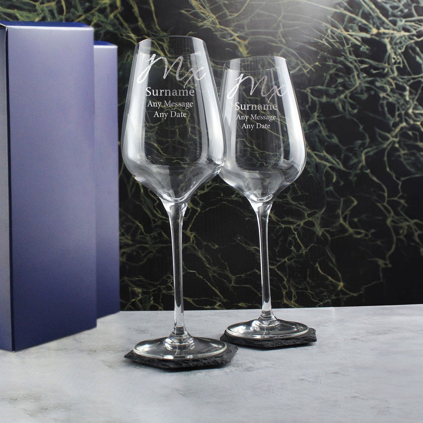 Engraved Gender Neutral Wedding Glasses, Mx and Mx, 15.8oz/450ml, Elegant Font