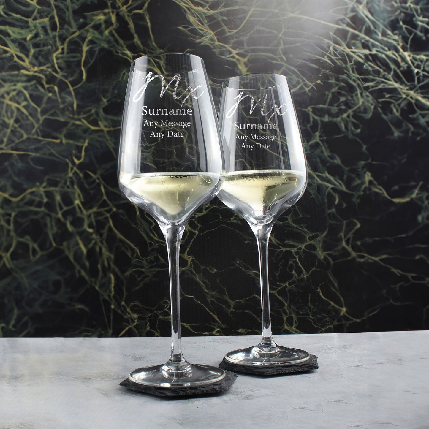 Engraved Gender Neutral Wedding Glasses, Mx and Mx, 15.8oz/450ml, Elegant Font