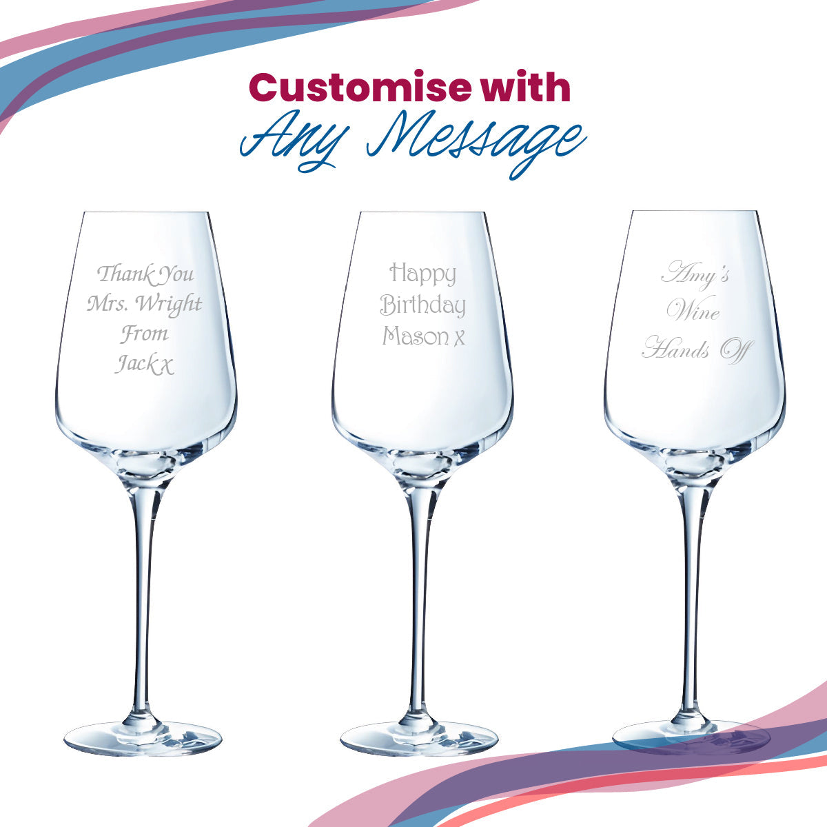 Personalised Engraved Crystal Red Wine Glasses Gift Boxed for Wedding Birthday & Christmas