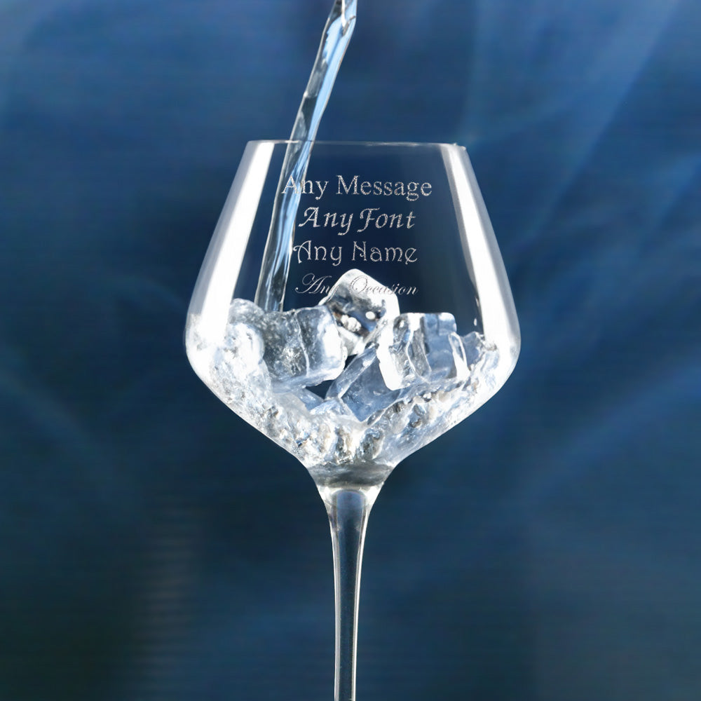 Engraved Gin Balloon and Tumbler Cocktail Glasses with Personalised Designs and Gift Box