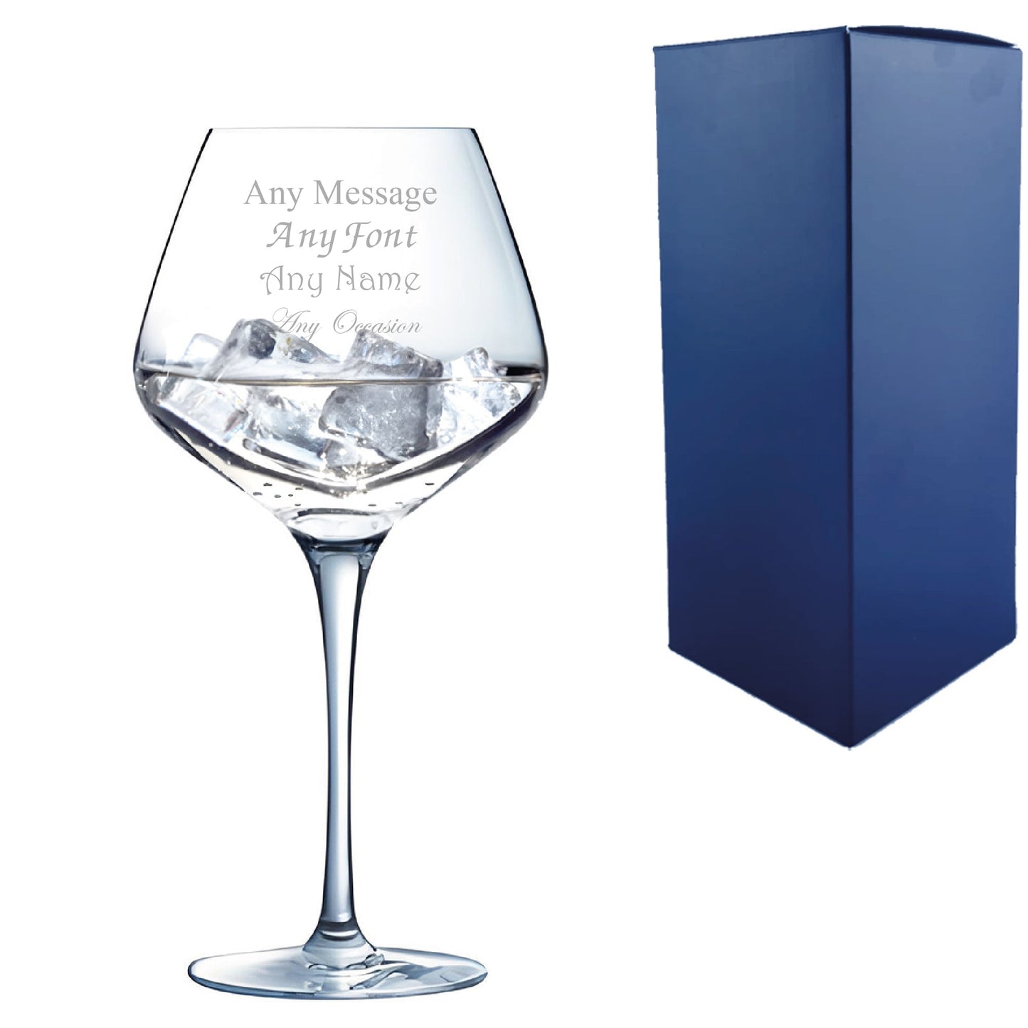 Engraved Gin Balloon and Tumbler Cocktail Glasses with Personalised Designs and Gift Box