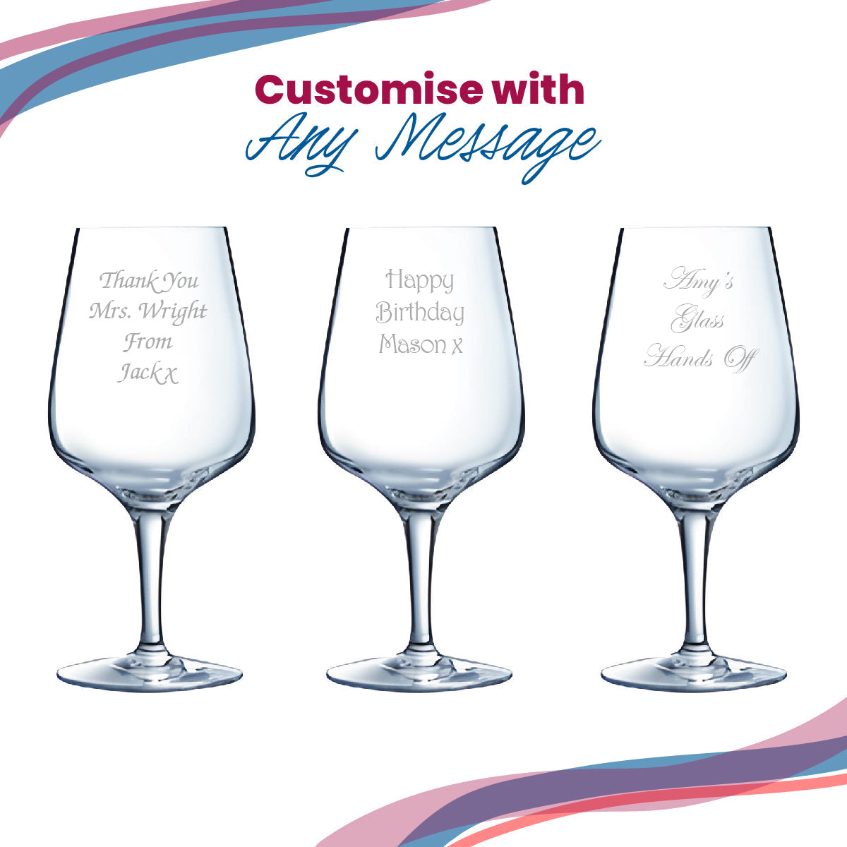Personalised Engraved Crystal Red Wine Glasses Gift Boxed for Wedding Birthday & Christmas