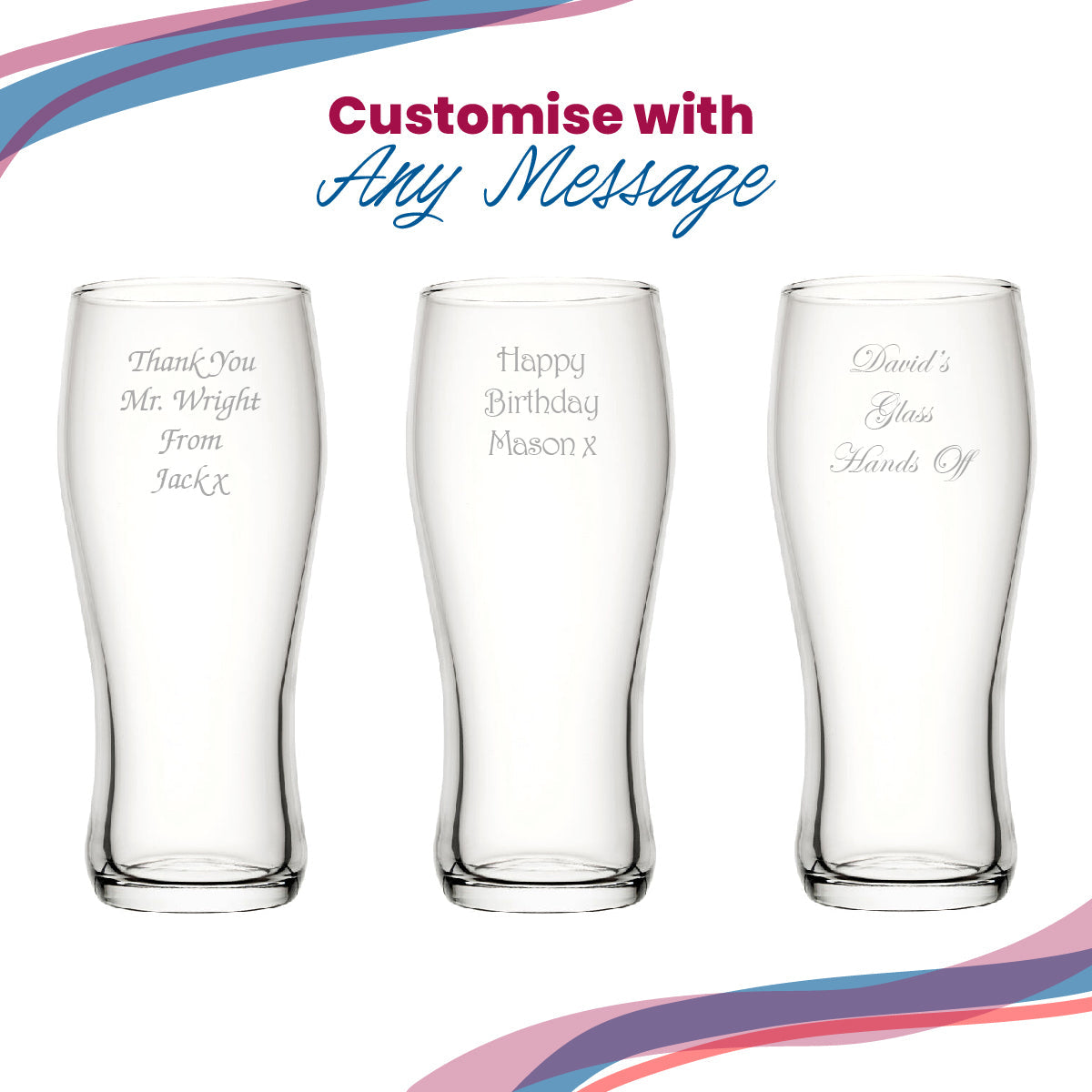 Engraved Pint Glass, Nevis Curved 20oz Beer Glass, Gift Boxed