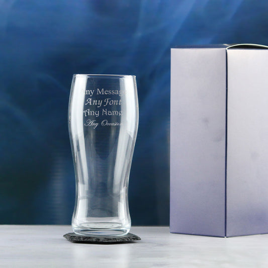 Engraved Beer Glasses and Tankards with Personalised Reverse Message and Design