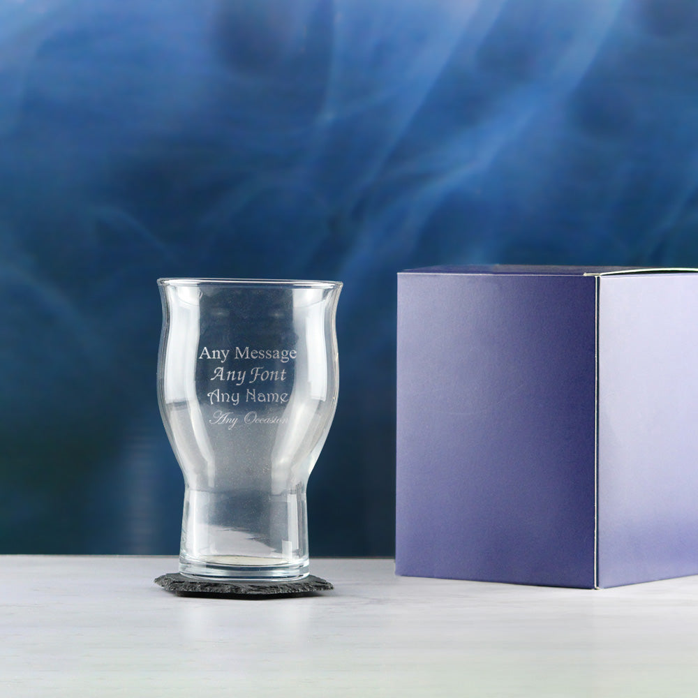 Engraved Beer Glasses Set with Premium Satin Lined Gift Box and Personal Message