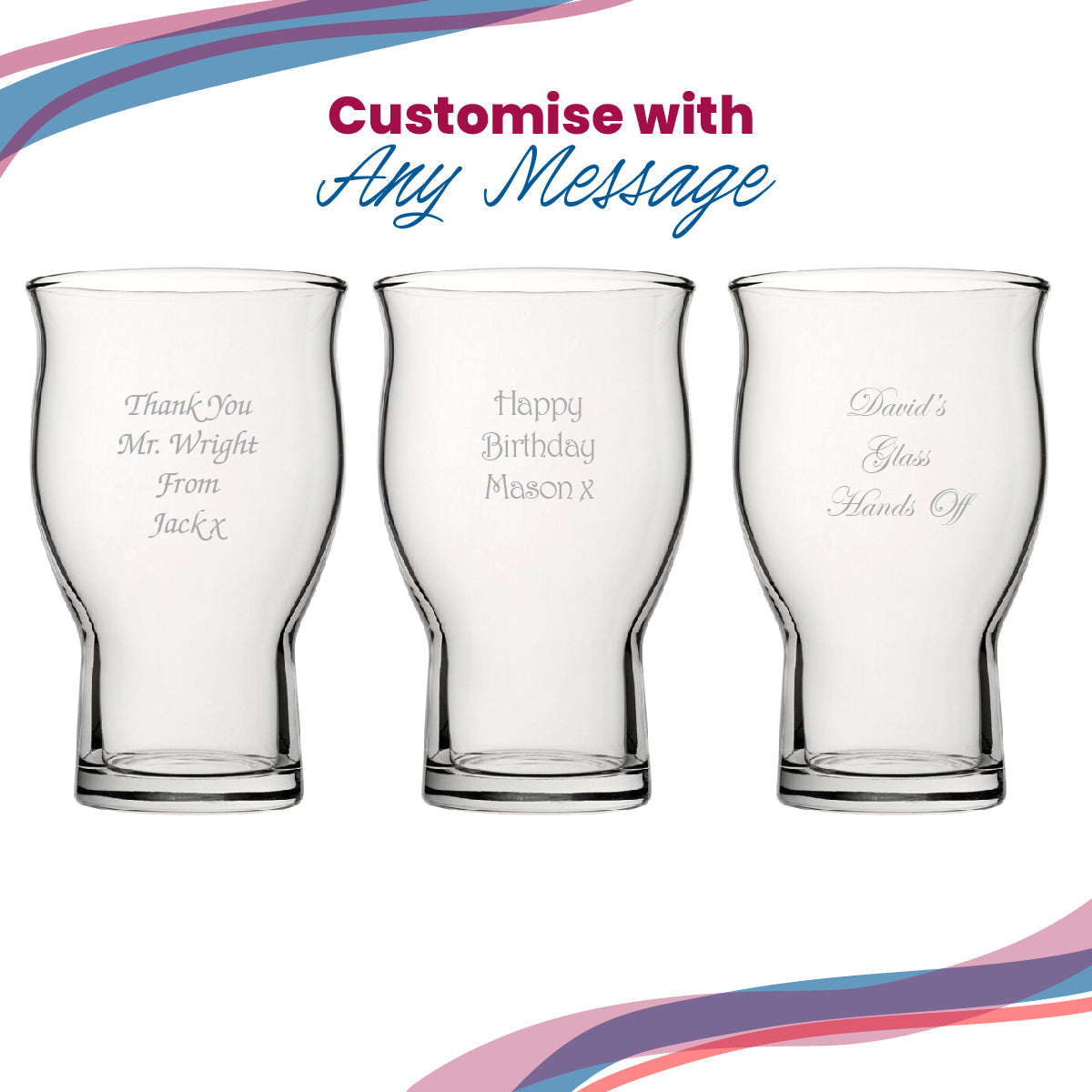 Engraved Beer Glasses Set with Premium Satin Lined Gift Box and Personal Message