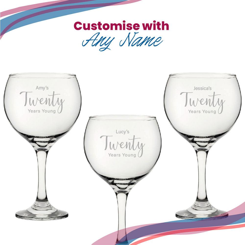 Engraved 20th Birthday Cubata Gin Glass, Years Young Delicate Font