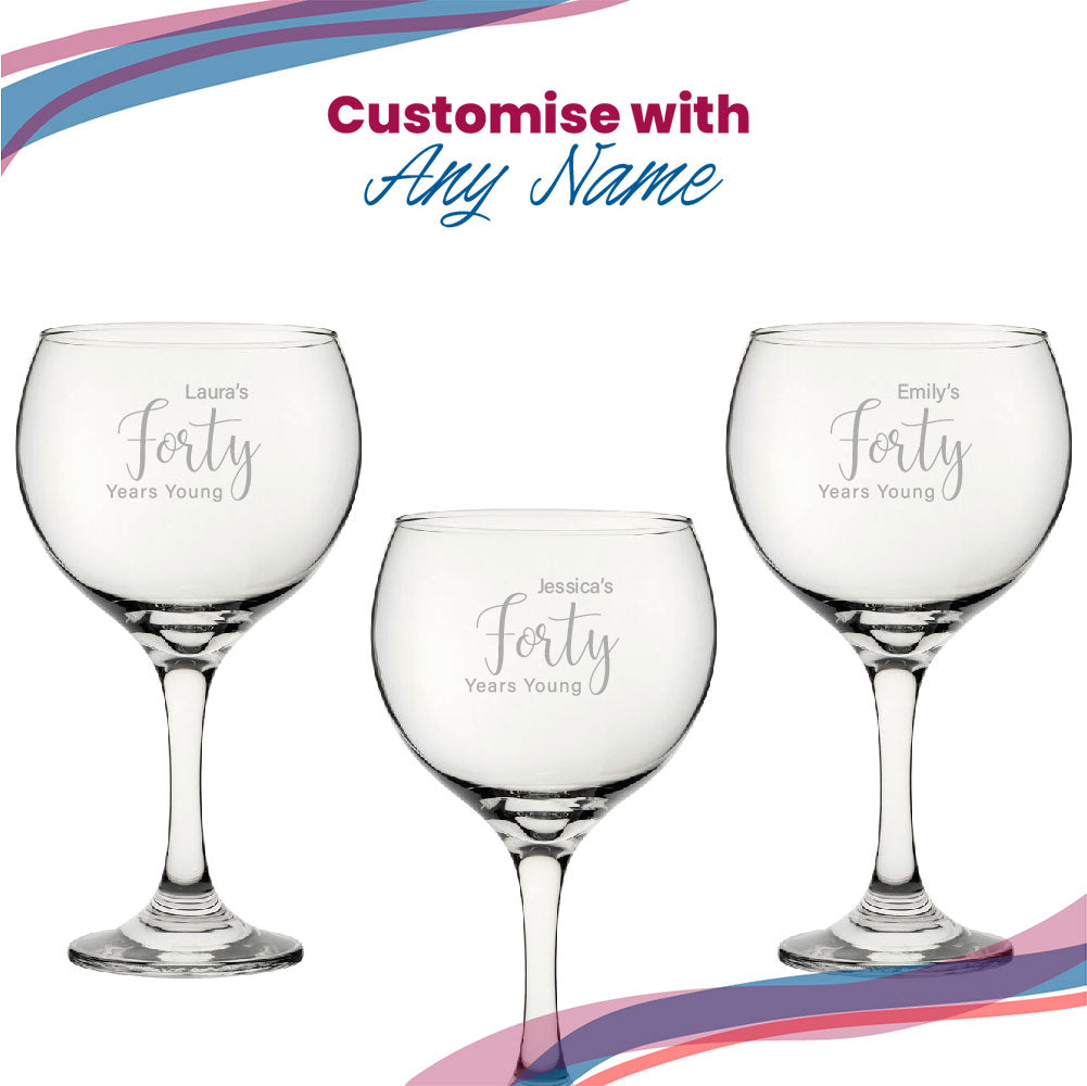 Engraved 40th Birthday Cubata Gin Glass, Years Young Delicate Font