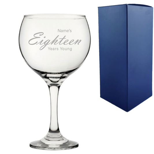 Engraved 18th Birthday Cubata Gin Glass, Years Young Handwritten