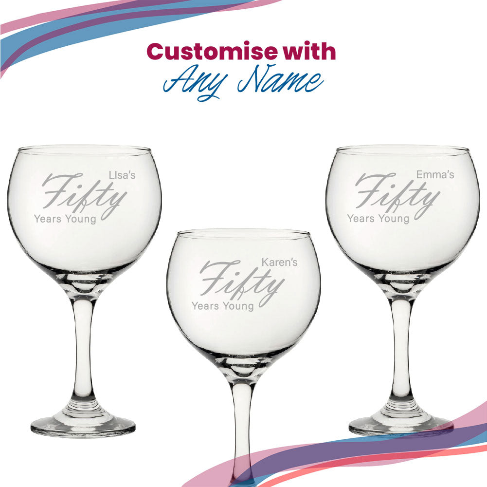 Engraved 50th Birthday Cubata Gin Glass, Years Young Handwritten