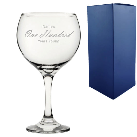 Engraved 100th Birthday Cubata Gin Glass, Years Young Handwritten