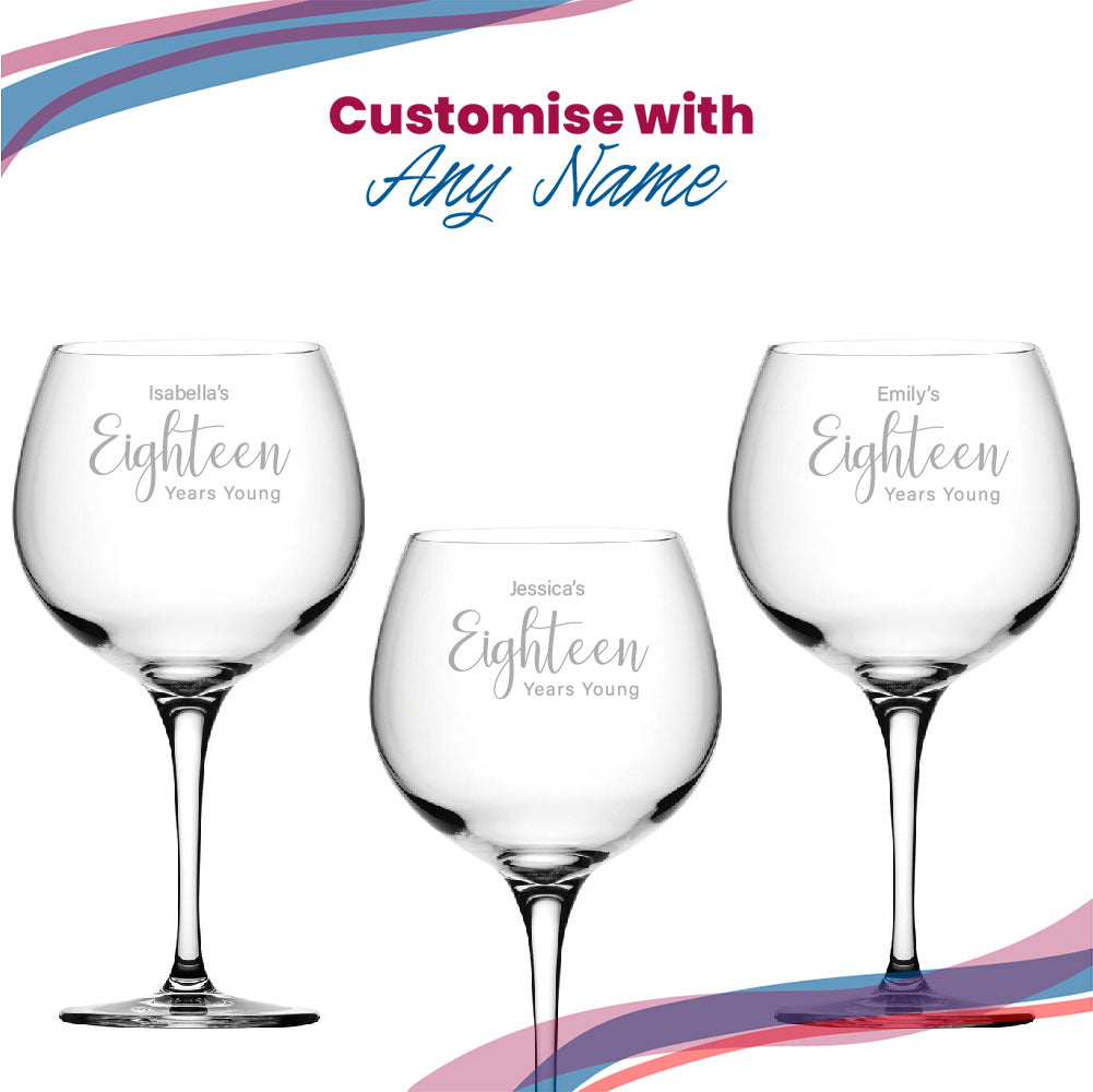 Engraved 18th Birthday Primeur Gin Glass Years Young Delicate Font