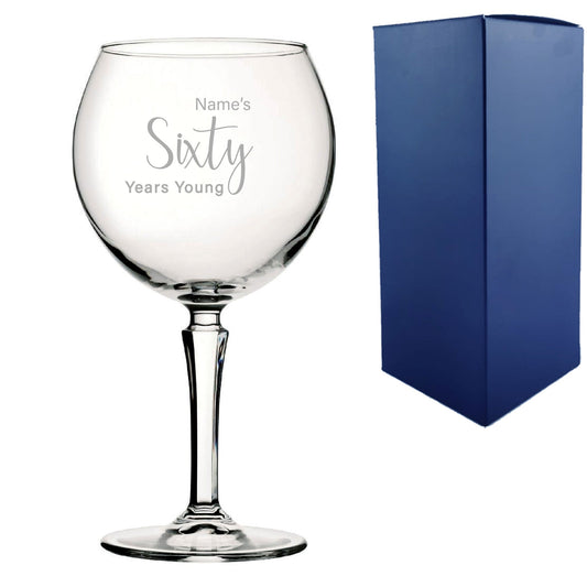 Engraved 60th Birthday Hudson Gin Glass, Years Young Delicate Font