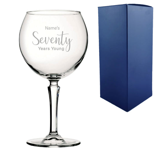 Engraved 70th Birthday Hudson Gin Glass, Years Young Delicate Font