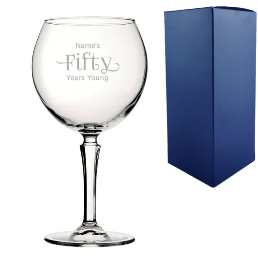 Engraved 50th Birthday Hudson Gin Glass, Years Young Sweeping Font