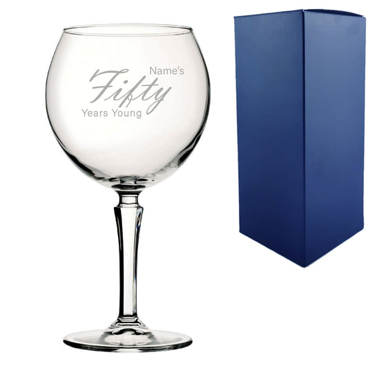 Engraved 50th Birthday Hudson Gin Glass, Years Young Handwritten