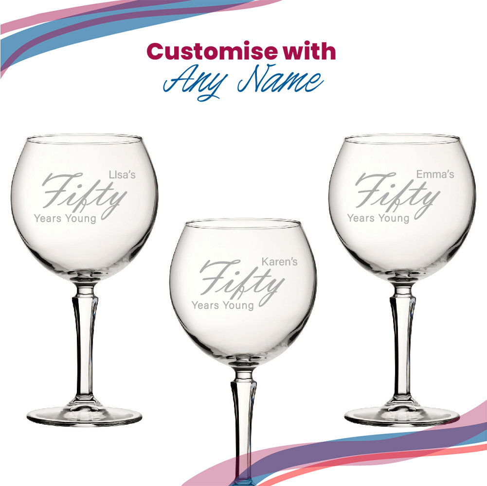Engraved 50th Birthday Hudson Gin Glass, Years Young Handwritten