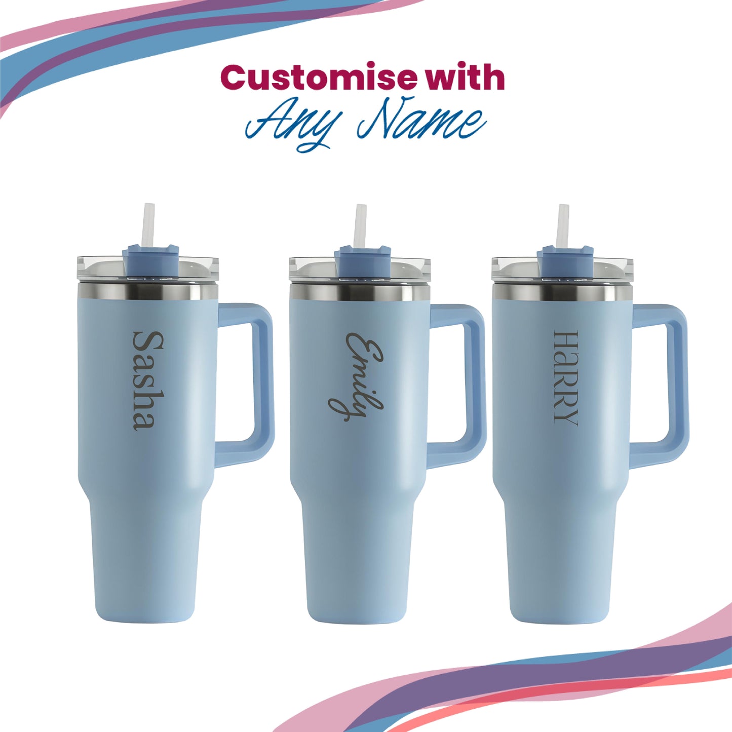Engraved Extra Large Light Blue Travel Cup 40oz/1135ml, Any Name