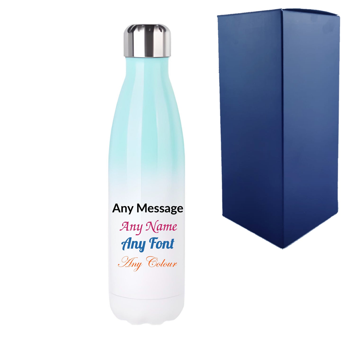 Printed Blue Gradient Thermal Bottle, Any Message, Stainless Steel 500ml/17oz