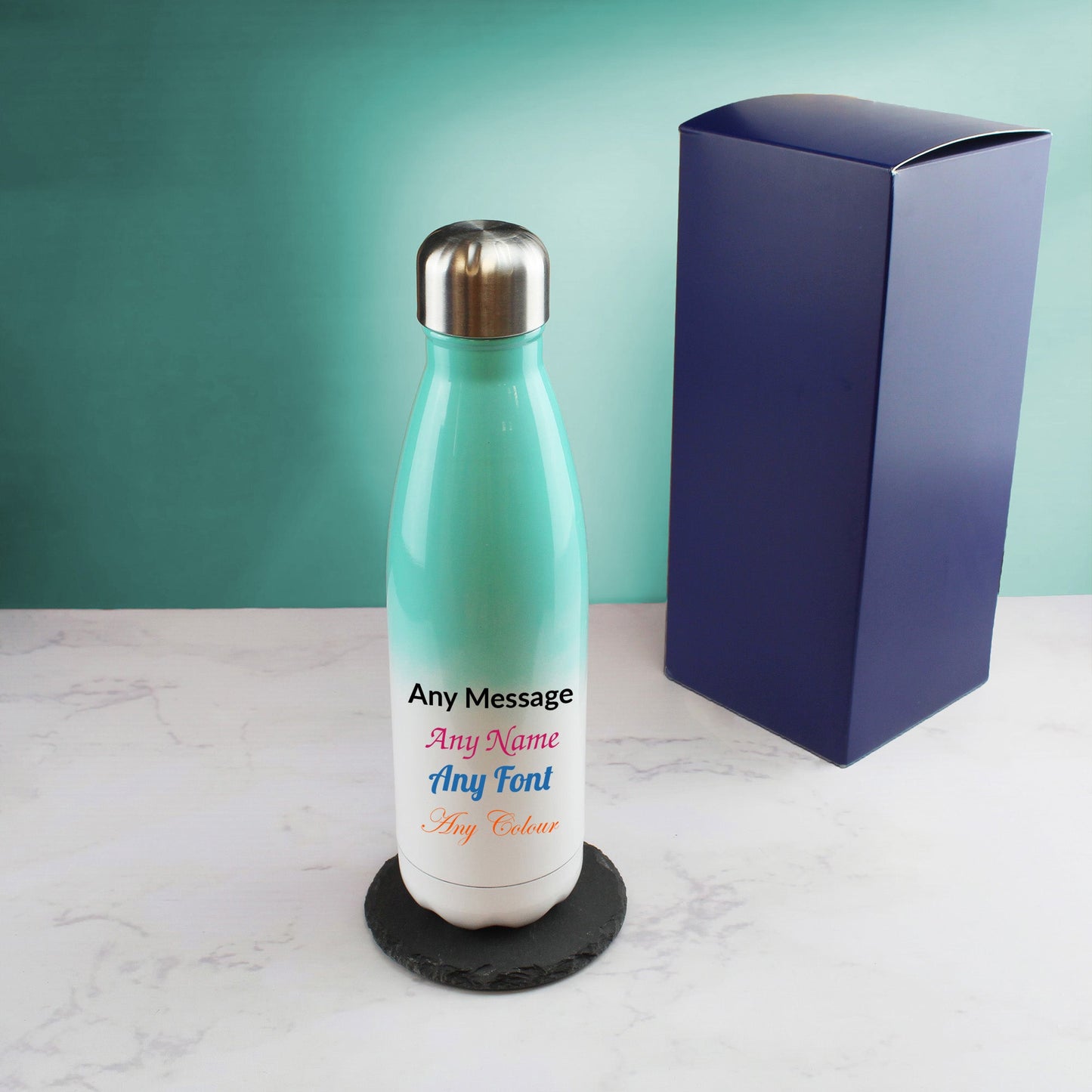 Printed Blue Gradient Thermal Bottle, Any Message, Stainless Steel 500ml/17oz