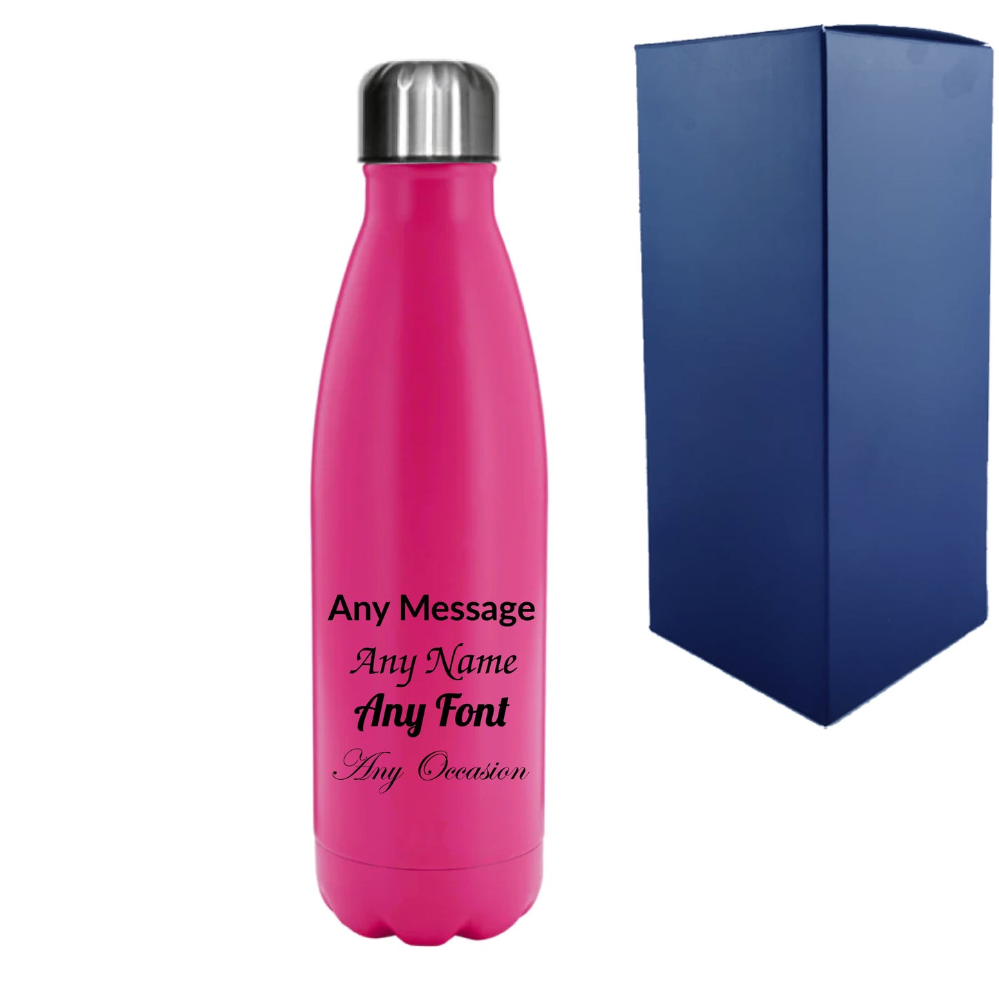 Printed Deep Pink Thermal Bottle, Any Message, Stainless Steel 500ml/17oz