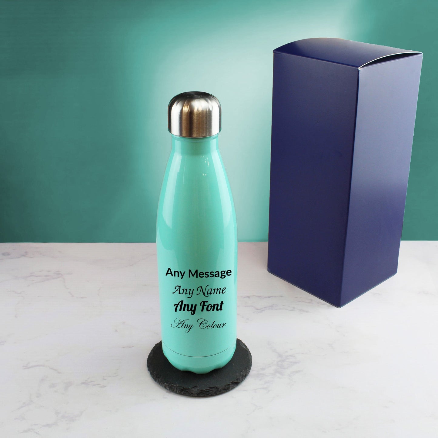 Printed Teal Thermal Bottle, Any Message, Stainless Steel 500ml/17oz