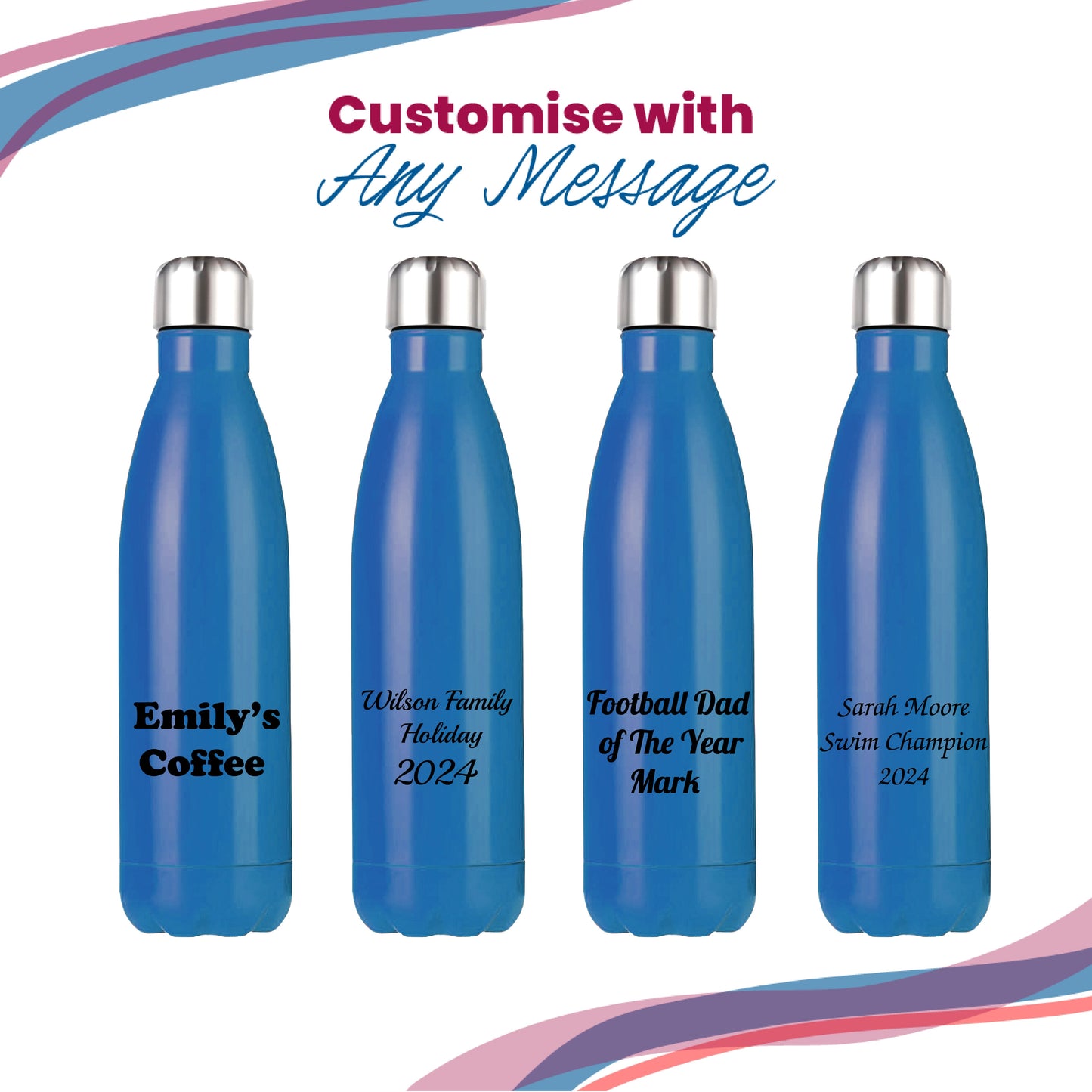 Printed Blue Thermal Bottle, Any Message, Stainless Steel 500ml/17oz