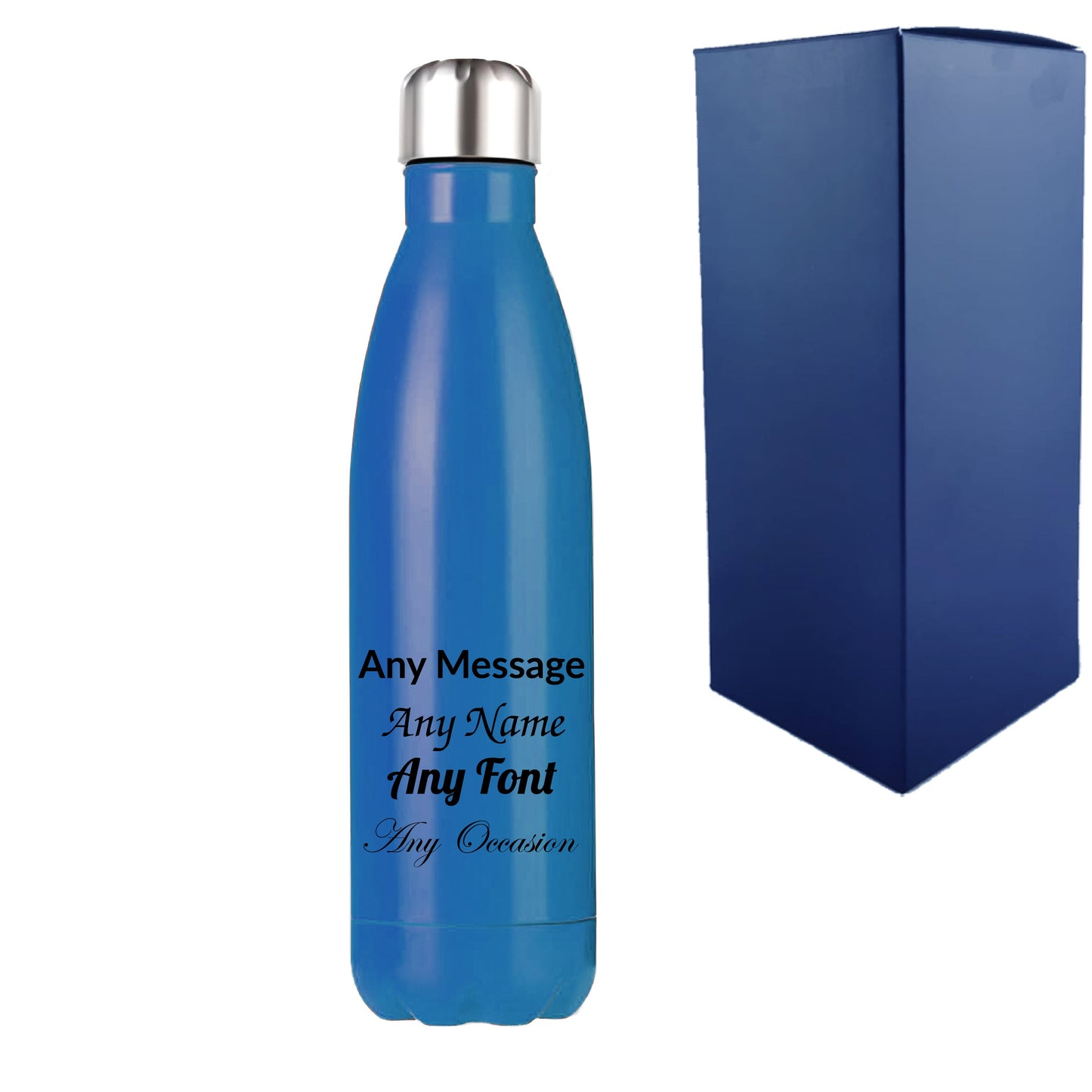 Printed Blue Thermal Bottle, Any Message, Stainless Steel 500ml/17oz