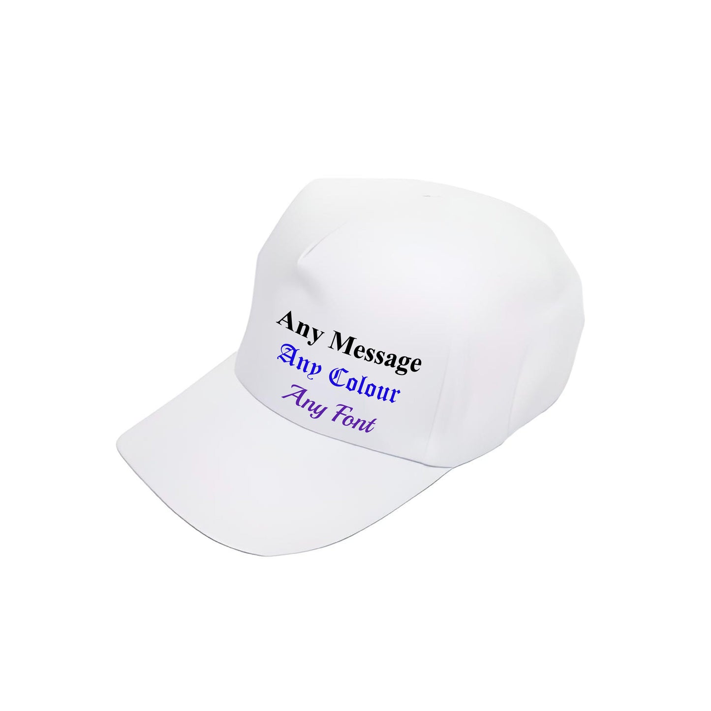 Printed White Baseball Cap, Any Message, Any Colour, Adjustable Size
