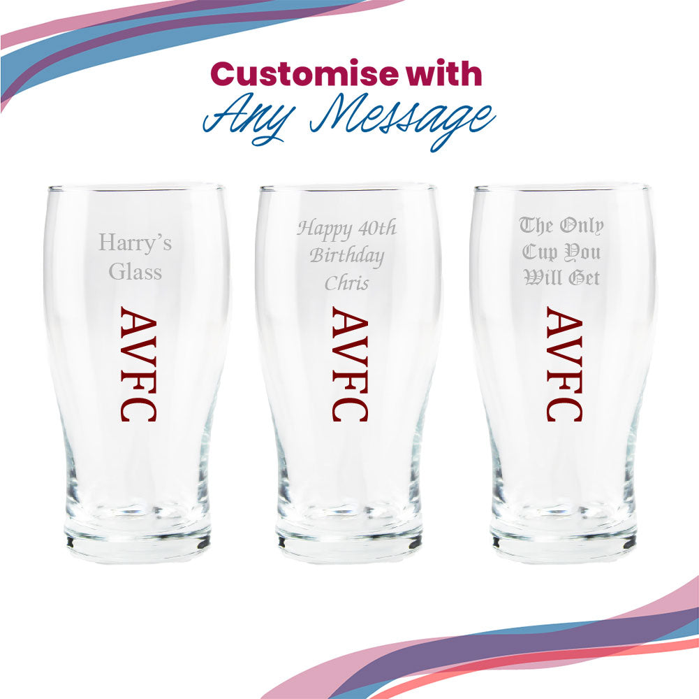 Engraved Aston Villa 20oz Tulip Pint Glass, Gift Boxed