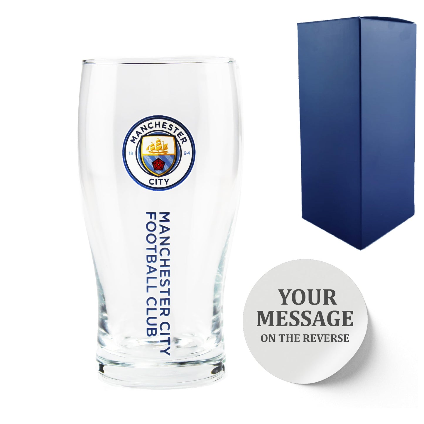 Engraved Manchester City 20oz Tulip Pint Glass, Gift Boxed