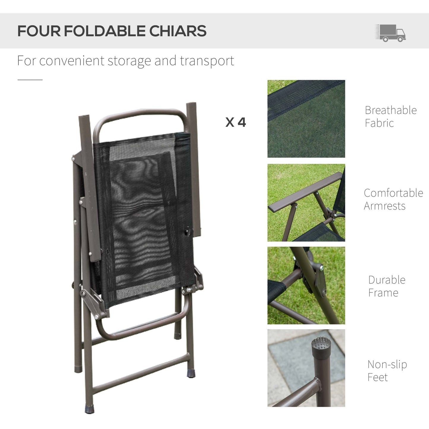 6-Piece Garden Patio Furniture Set Bistro Set Texteline Folding Chairs +Table +Parasol Black