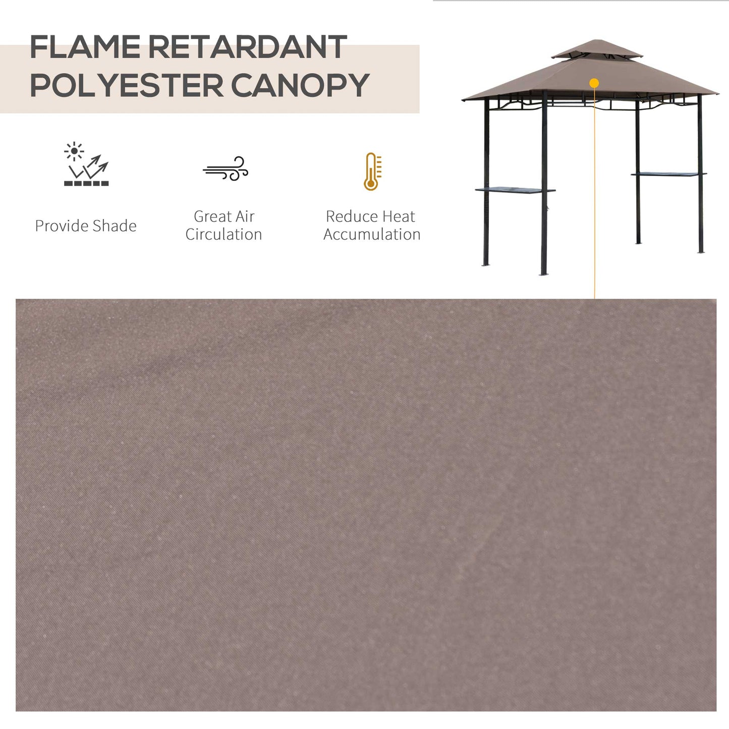 2.5M 8ft New Double-Tier BBQ Gazebo Grill Canopy Barbecue Tent Shelter Patio Deck Cover - Coffee