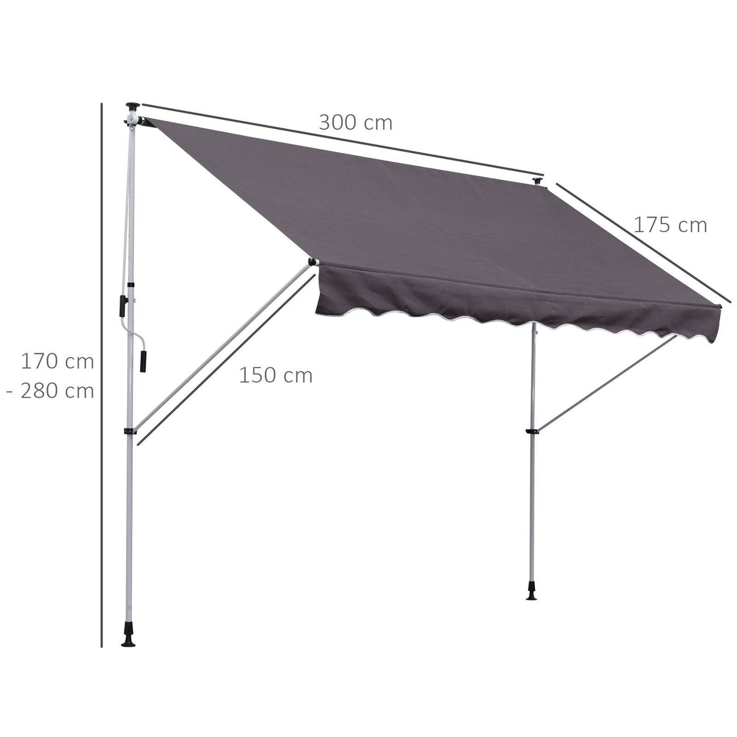 3x1.5m Adjustable Outdoor Aluminium Frame Awning Grey