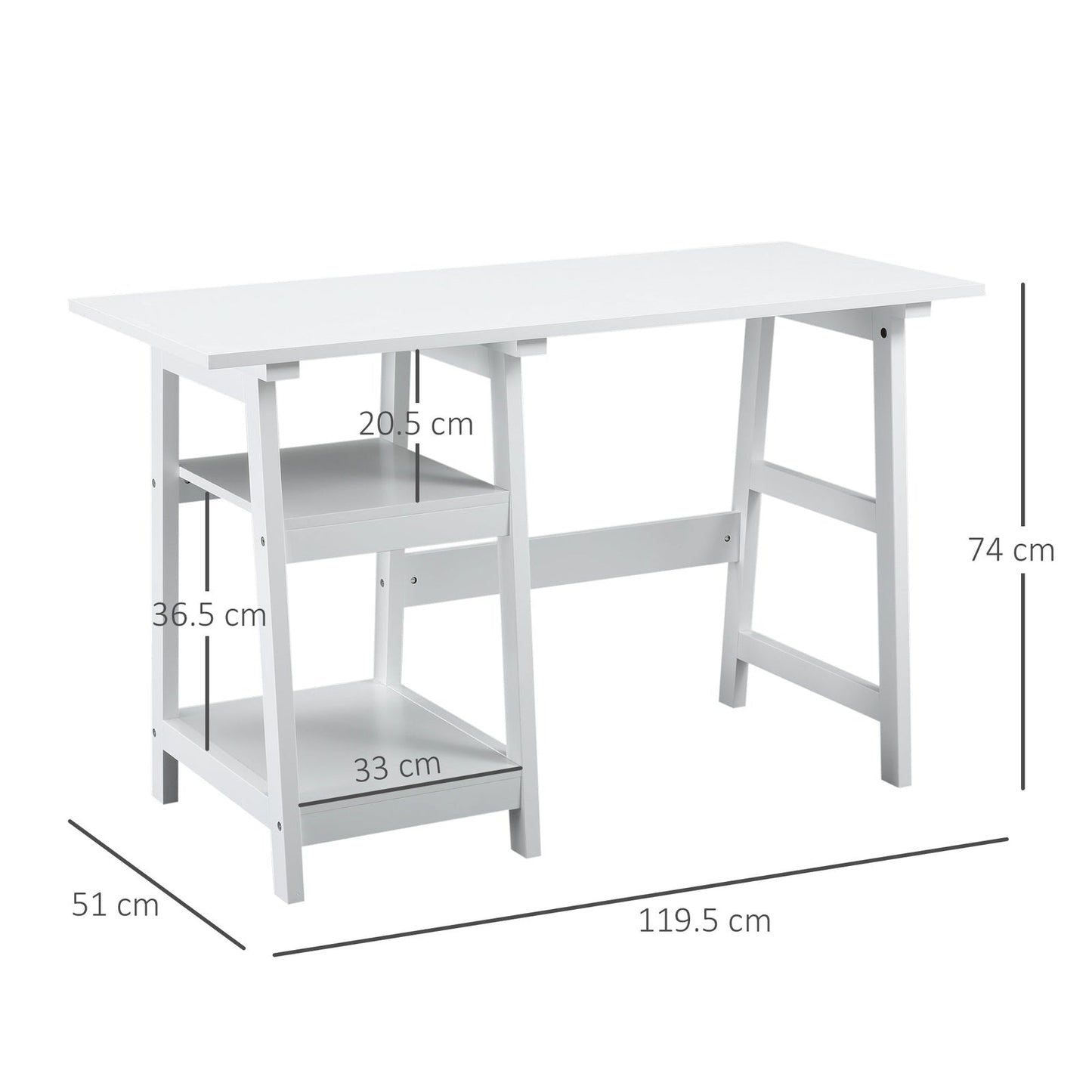 Computer Desk w/ Storage Shelf Study Table w/ bookshelf for Home Office White