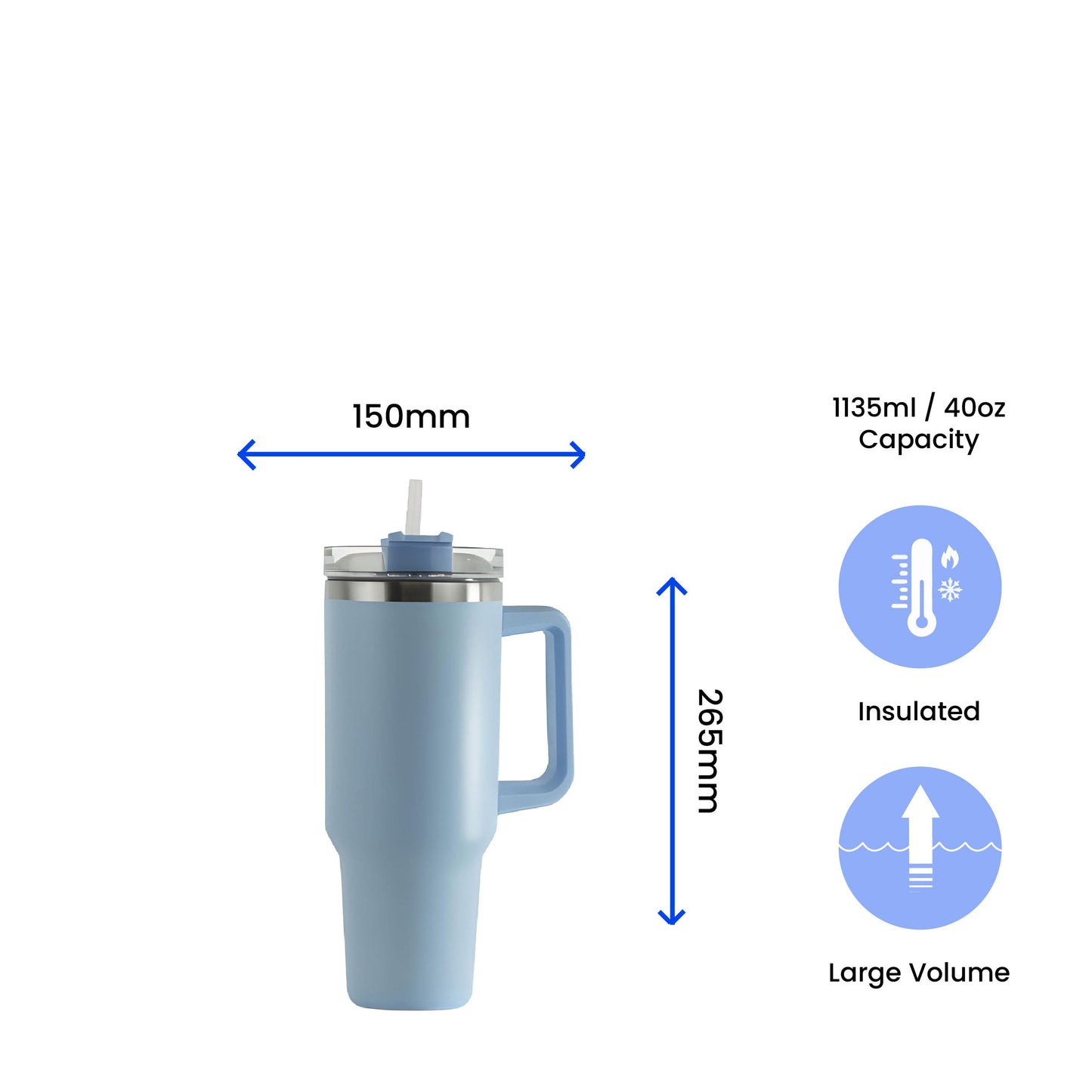 Engraved Extra Large Light Blue Travel Cup 40oz/1135ml, Any Name