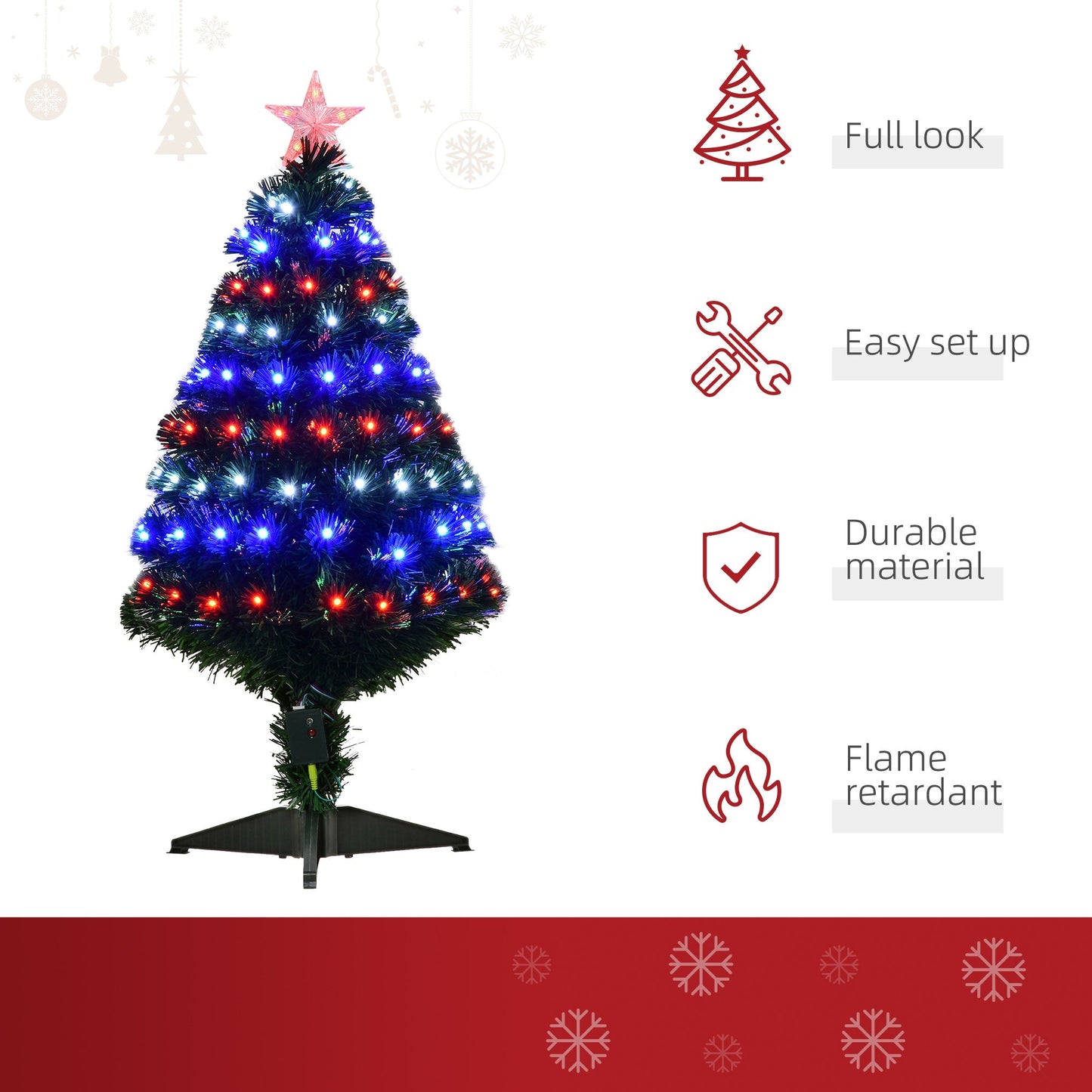 3FT Prelit Artificial Christmas Tree with Multi-Coloured Fiber Optic LED Light