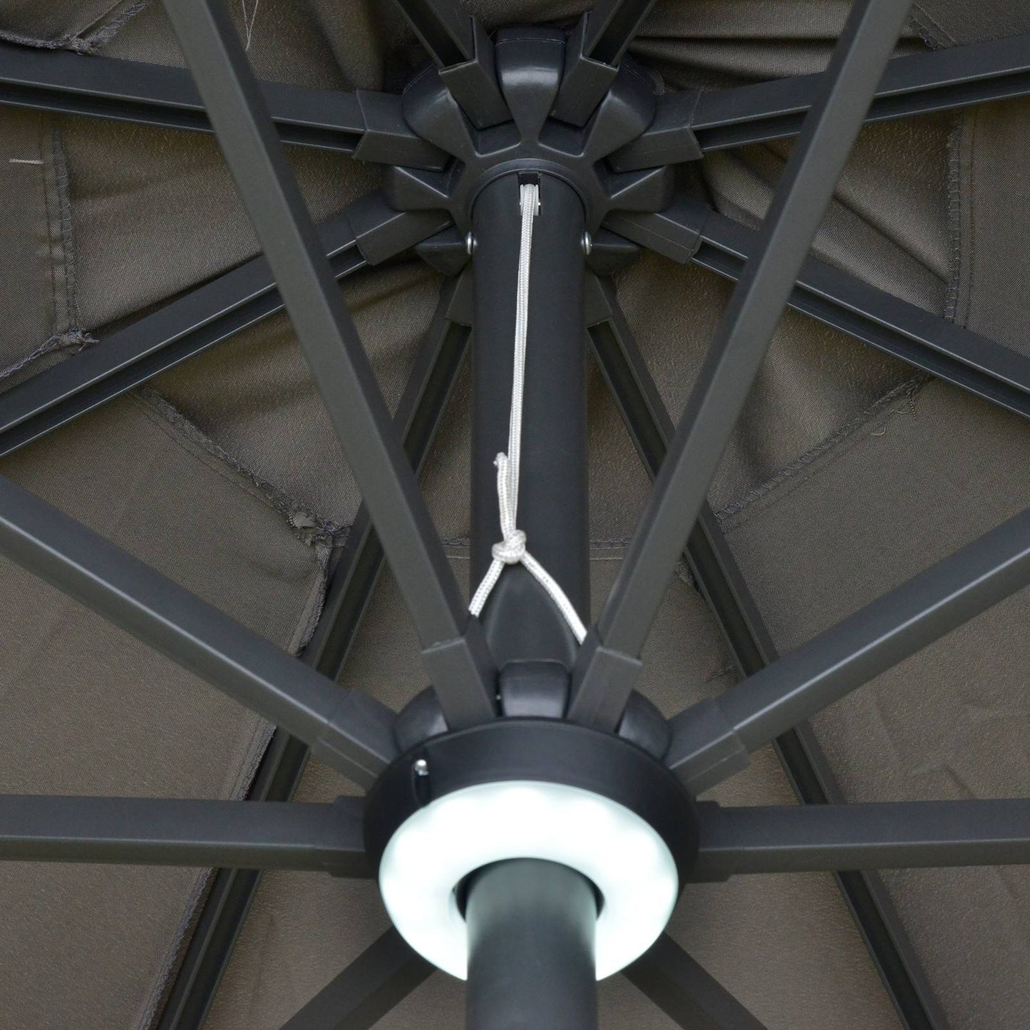 2.7m Garden Parasol Sun Umbrella w/ LED Solar Light Angled Canopy Grey