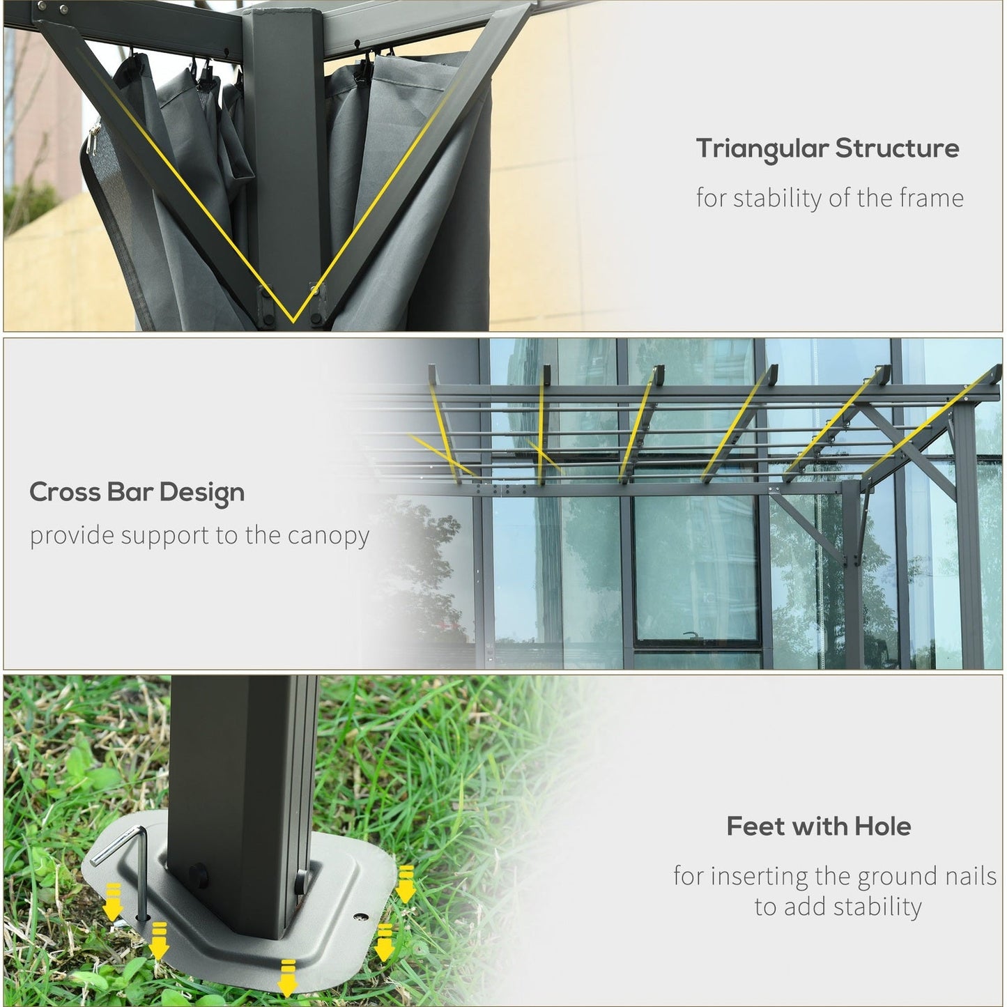 3.6 x 3M Outdoor Pergola with Retractable Roof and Curtains