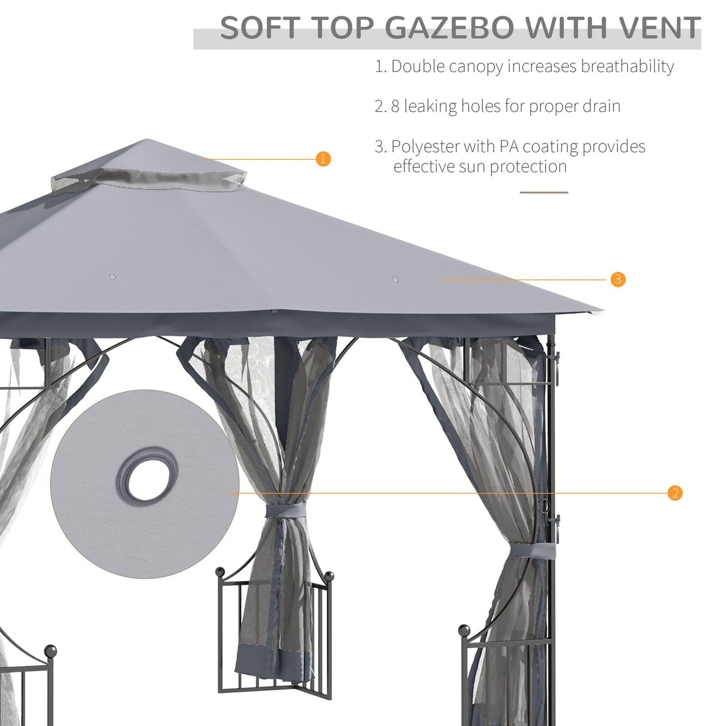 3 x 3M Garden Gazebo Patio Party Tent Shelter Outdoor Canopy Double Tier Sun Shade Metal Frame Netting Light Grey