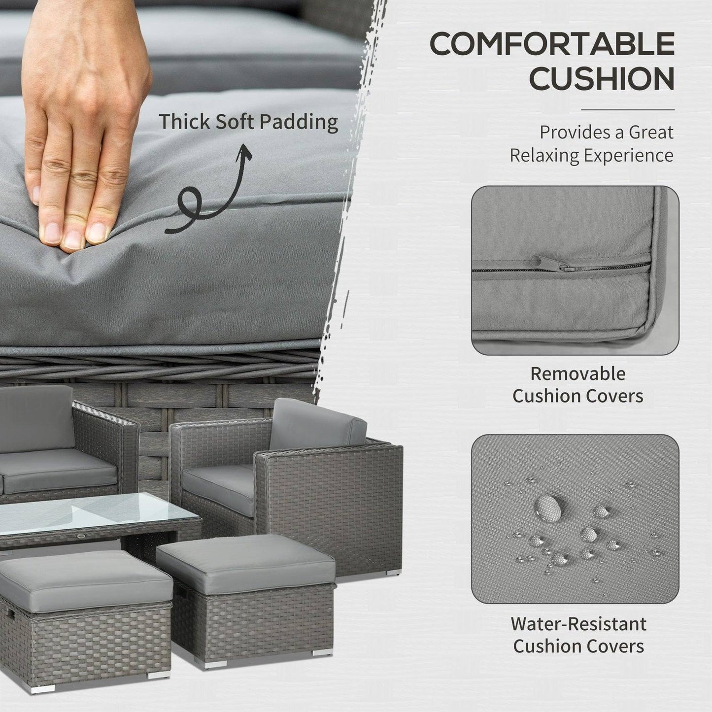 6-Piece Garden Rattan Sofa Set Bonzer Outdoor Furniture Patio Table Loveseat Stool Lounging Ottoman Aluminium Frame Wicker Weave Conservatory Grey