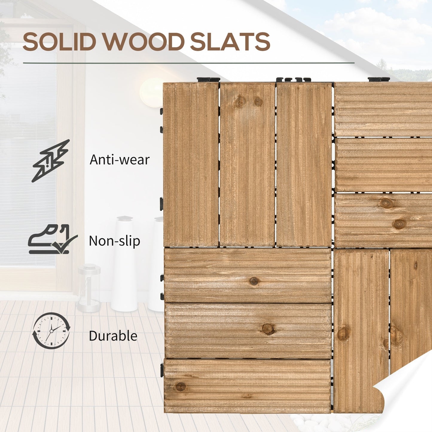 27-Piece Wooden Interlocking Decking Tiles