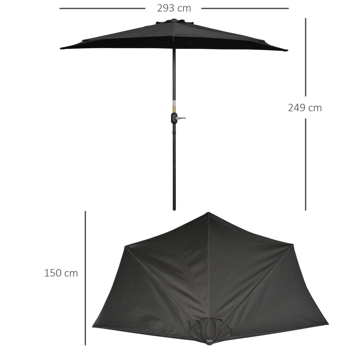 3M Half Parasol Semi Round Umbrella Patio Metal Frame Crank Handle for Balcony-- NO BASE INCLUDED