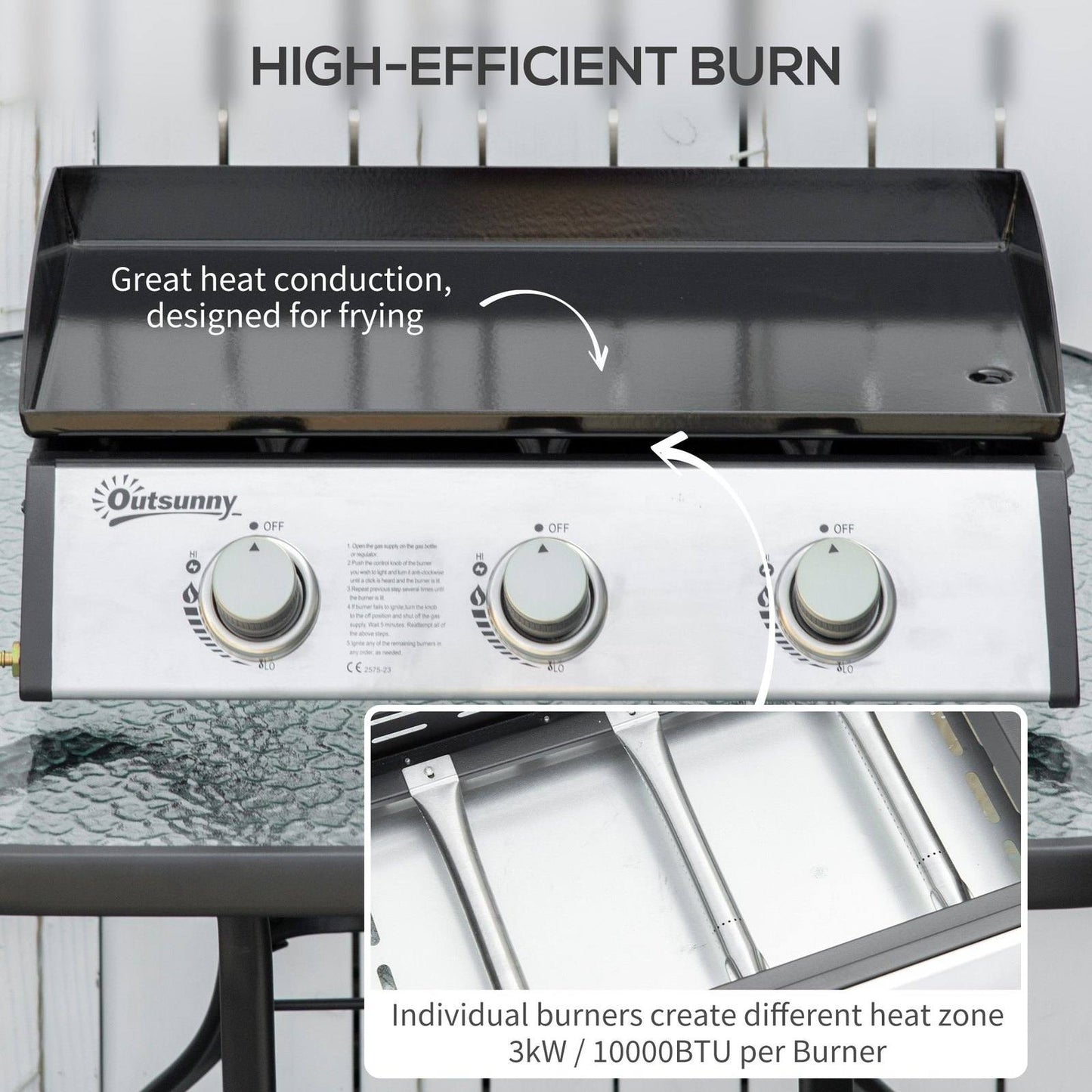 Gas Plancha Grill with 3 Stainless Steel Burner