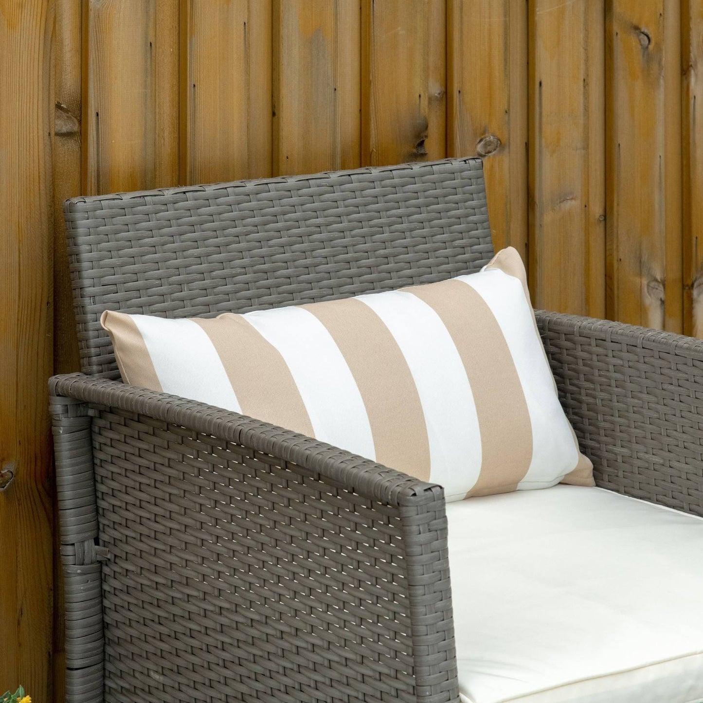 Outsunny Garden Outdoor Rattan Furniture 3 Pieces Patio Bistro Set Wicker Weave Conservatory Sofa Chair & Table Set With Cushion Pillow - Light Grey