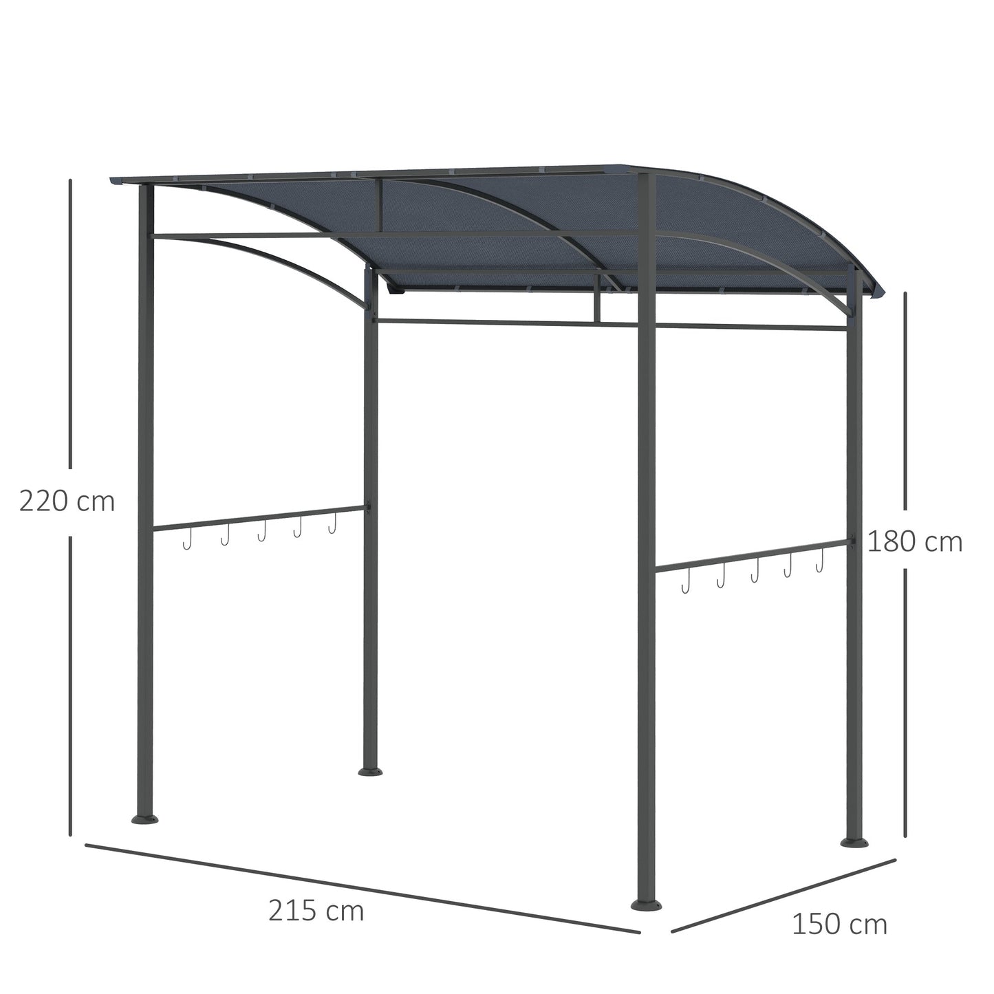 2M 7ft BBQ Grill Gazebo Tent Garden Grill Metal Frame and Canopy with Hooks Outdoor Sun Shade